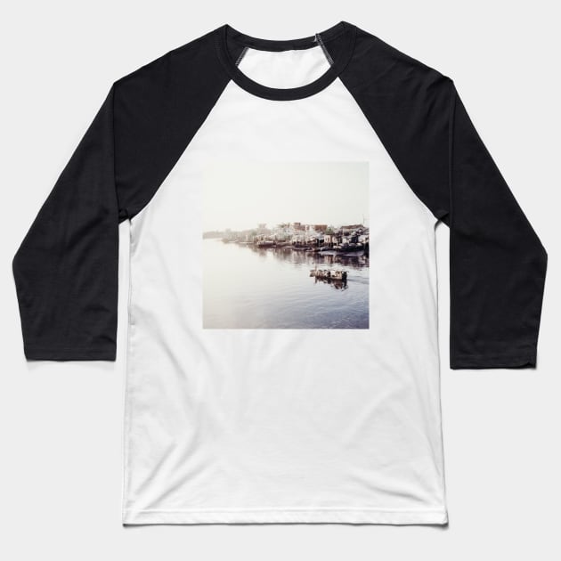 SCENERY 61 - Morning Lake Boat Water City Winter Baseball T-Shirt by artvoria